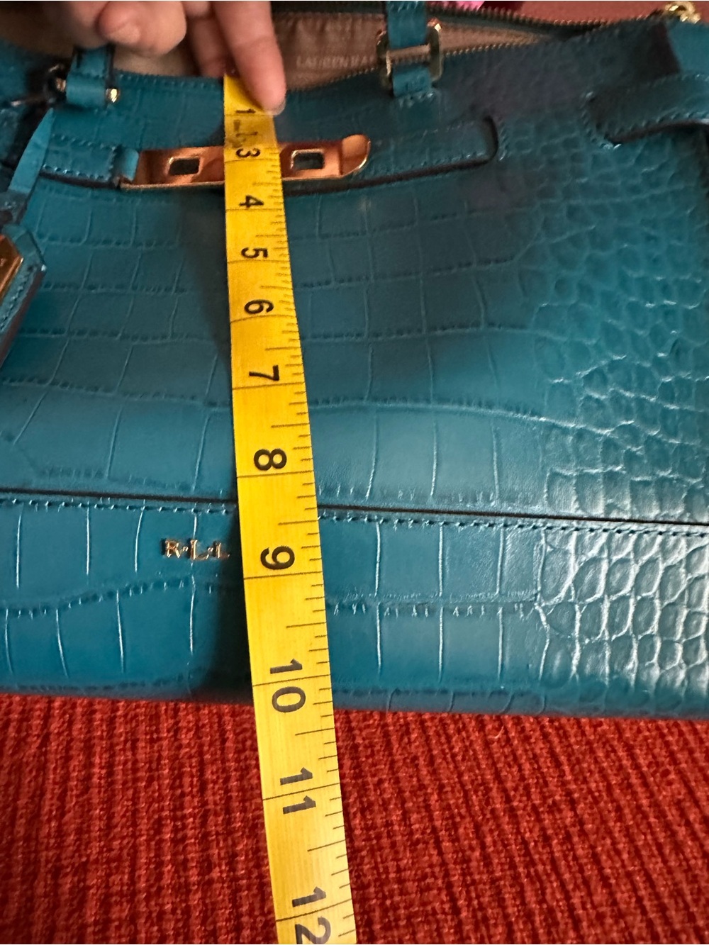 Ralph Lauren Turquoise Croc-Embossed Satchel with Gold Hardware - Picture 13 of 16